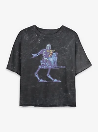 Star Wars: The Mandalorian Mando, Grogu & AT RT Walker Mineral Wash Womens Crop T-Shirt