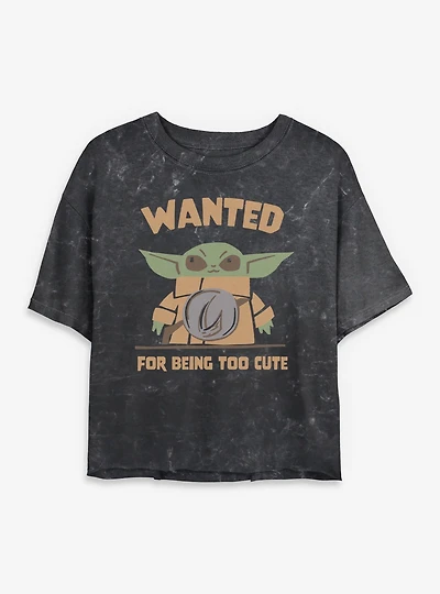 Star Wars: The Mandalorian And Grogu Wanted For Being Too Cute Mineral Wash Womens Crop T-Shirt