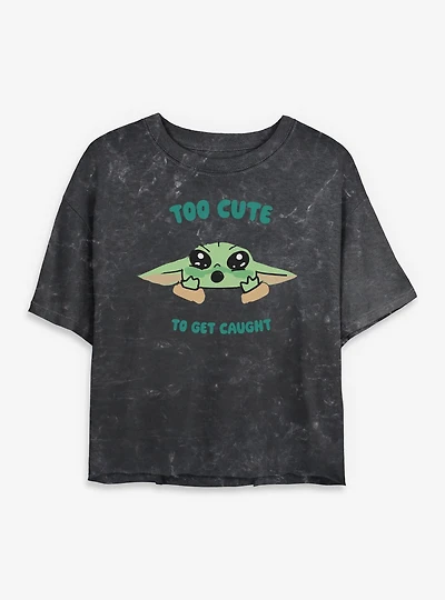 Star Wars: The Mandalorian And Grogu Too Cute Mineral Wash Womens Crop T-Shirt