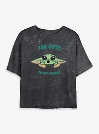 Star Wars: The Mandalorian And Grogu Too Cute Mineral Wash Womens Crop T-Shirt