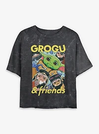 Star Wars: The Mandalorian And Grogu & Friends Huddle Mineral Wash Womens Crop T-Shirt