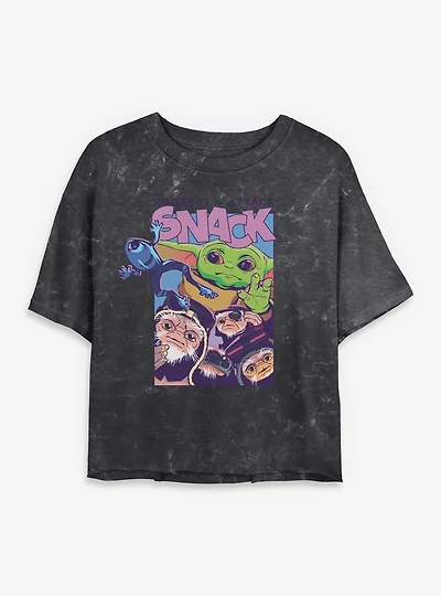 Star Wars: The Mandalorian And Grogu Protect Attack Snack Mineral Wash Womens Crop T-Shirt