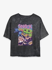 Star Wars: The Mandalorian And Grogu Protect Attack Snack Mineral Wash Womens Crop T-Shirt