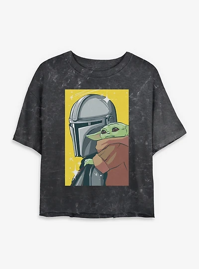 Star Wars: The Mandalorian And Grogu & Stars Poster Mineral Wash Womens Crop T-Shirt