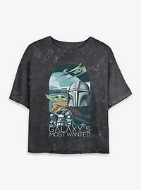 Star Wars: The Mandalorian And Grogu Galaxy's Most Wanted Mineral Wash Womens Crop T-Shirt