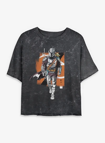 Star Wars: The Mandalorian And Grogu & Advancing Mineral Wash Womens Crop T-Shirt