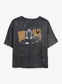 Star Wars: The Mandalorian And Grogu & Front Portrait Mineral Wash Womens Crop T-Shirt