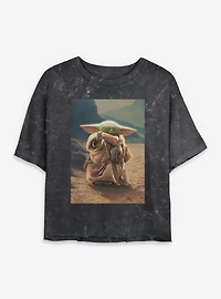 Star Wars: The Mandalorian And Grogu With Force Poster Mineral Wash Womens Crop T-Shirt