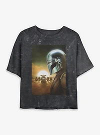 Star Wars: The Mandalorian And Grogu Most Wanted Poster Mineral Wash Womens Crop T-Shirt