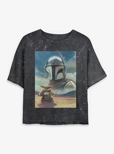 Star Wars: The Mandalorian And Grogu Bounty Hunter Poster Mineral Wash Womens Crop T-Shirt