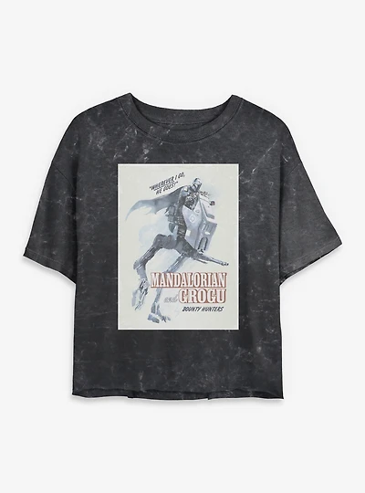Star Wars: The Mandalorian And Grogu Wherever I Go He Goes & Mineral Wash Womens Crop T-Shirt