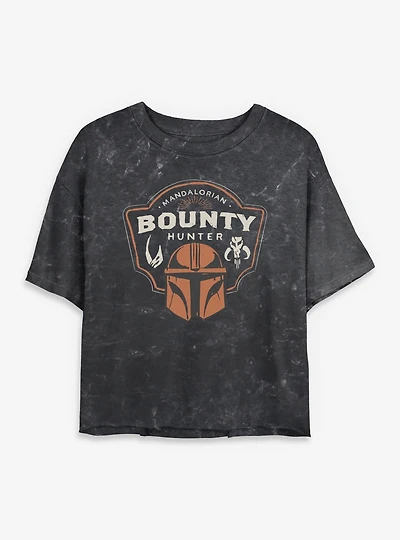 Star Wars: The Mandalorian And Grogu Bounty Hunter Crest Mineral Wash Womens Crop T-Shirt