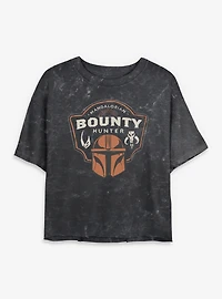 Star Wars: The Mandalorian And Grogu Bounty Hunter Crest Mineral Wash Womens Crop T-Shirt