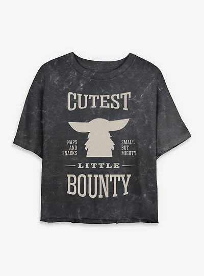 Star Wars: The Mandalorian And Grogu Cutest Little Bounty Silhouette Mineral Wash Womens Crop T-Shirt