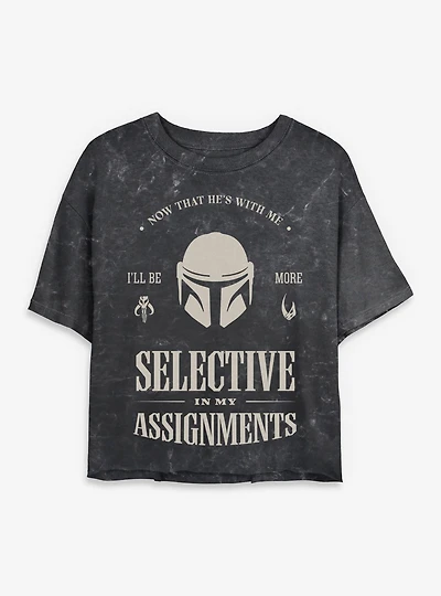 Star Wars: The Mandalorian And Grogu Selective My Assignments Mineral Wash Womens Crop T-Shirt