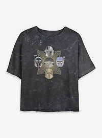 Star Wars The Mandalorian Grogu And Hunters Emblem Mineral Wash Womens Crop T-Shirt