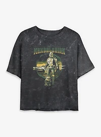 Star Wars The Mandalorian Grogu & Mando Together Again Mineral Wash Womens Crop T-Shirt