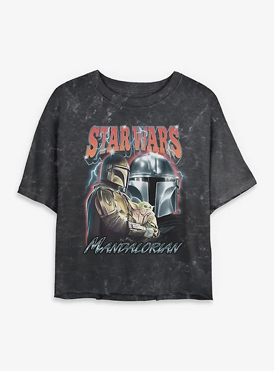 Star Wars The Mandalorian Lightning Collage Mineral Wash Womens Crop T-Shirt