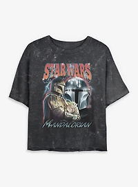 Star Wars The Mandalorian Lightning Collage Mineral Wash Womens Crop T-Shirt