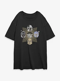 Star Wars The Mandalorian Grogu And Hunters Emblem Womens Oversized T-Shirt