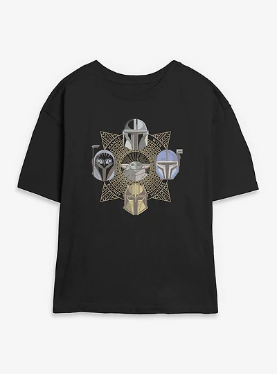 Star Wars The Mandalorian Grogu And Hunters Emblem Womens Skimmer T-Shirt