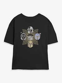 Star Wars The Mandalorian Grogu And Hunters Emblem Womens Skimmer T-Shirt