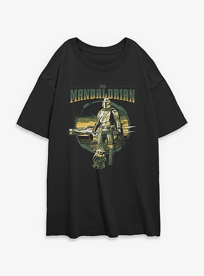 Star Wars The Mandalorian Grogu & Mando Together Again Womens Oversized T-Shirt