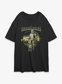 Star Wars The Mandalorian Grogu & Mando Together Again Womens Oversized T-Shirt