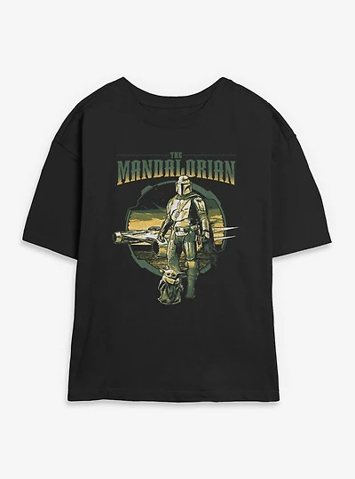 Star Wars The Mandalorian Grogu & Mando Together Again Womens Skimmer T-Shirt