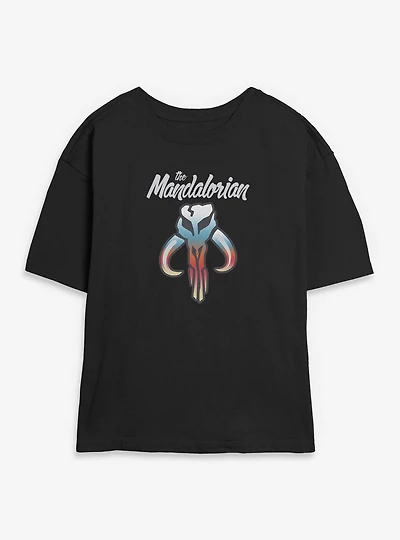 Star Wars The Mandalorian Skull Symbol Womens Skimmer T-Shirt