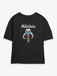Star Wars The Mandalorian Skull Symbol Womens Skimmer T-Shirt