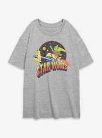 Star Wars The Mandalorian Grogu Riding Space Womens Oversized T-Shirt