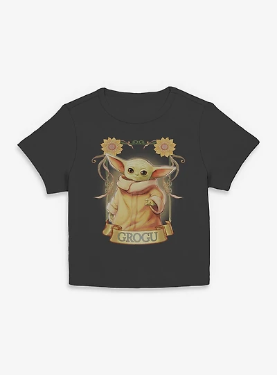 Star Wars The Mandalorian Grogu Floral Ornate Frame Women Baby T-Shirt