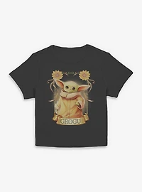 Star Wars The Mandalorian Grogu Floral Ornate Frame Women Baby T-Shirt