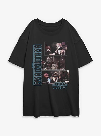 Star Wars The Mandalorian Scenes Panels Womens Oversized T-Shirt