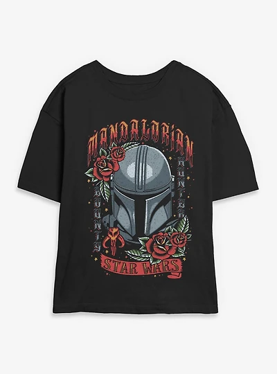 Star Wars The Mandalorian Tattoo Style Print Womens Skimmer T-Shirt