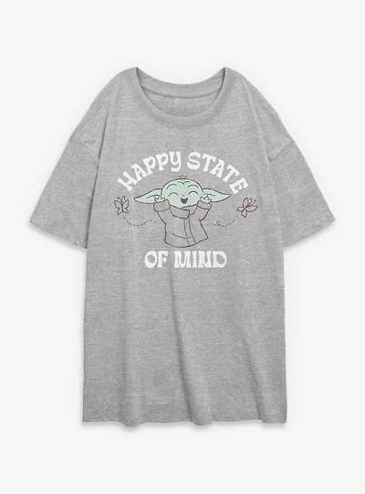 Star Wars The Mandalorian Happy State Of Mind Grogu Womens Oversized T-Shirt
