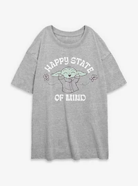 Star Wars The Mandalorian Happy State Of Mind Grogu Womens Oversized T-Shirt