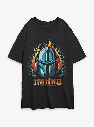 Star Wars The Mandalorian Flame Head Womens Oversized T-Shirt