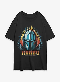 Star Wars The Mandalorian Flame Head Womens Oversized T-Shirt
