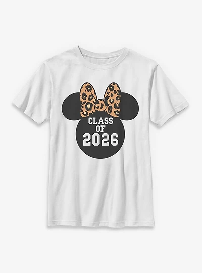 Disney Minnie Mouse Leapord Bow Head Class Of 2026 Youth T-Shirt