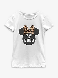 Disney Minnie Mouse Leapord Bow Head Class Of 2026 Youth Girls T-Shirt