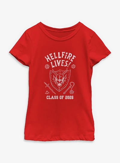 Stranger Things Hellfire Lives Class Of 2026 Youth Girls T-Shirt