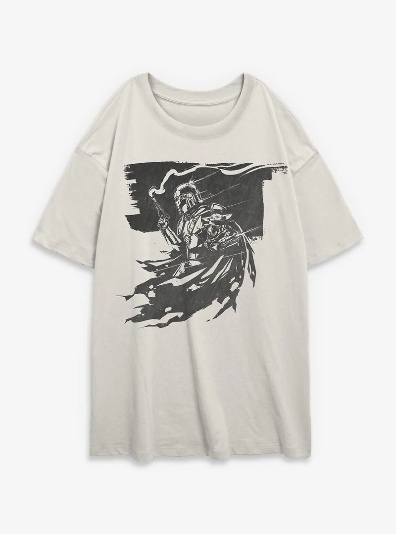 Star Wars: The Mandalorian And Grogu On Way To Adventure Womens Oversized T-Shirt