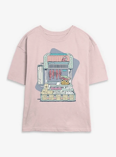 Star Wars: The Mandalorian And Grogu At Food Market Womens Skimmer T-Shirt