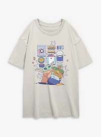 Star Wars: The Mandalorian And Grogu Enjoying Snacks Womens Oversized T-Shirt