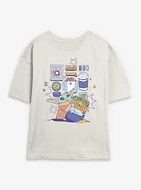 Star Wars: The Mandalorian And Grogu Enjoying Snacks Womens Skimmer T-Shirt