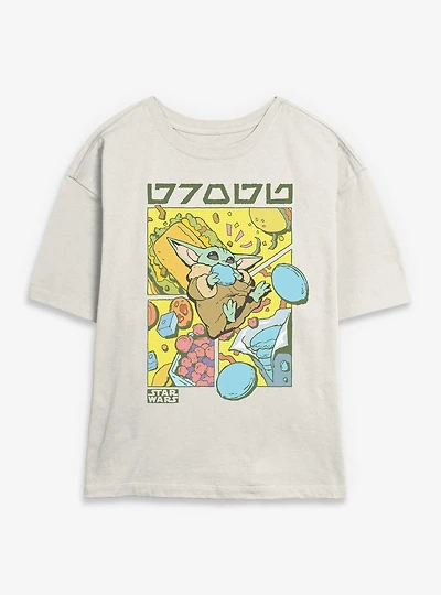 Star Wars: The Mandalorian And Grogu Snack Comic Style Womens Skimmer T-Shirt