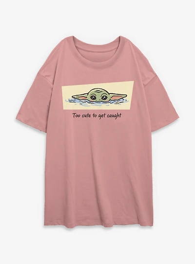 Star Wars: The Mandalorian And Grogu Too Cute To Get Caught Womens Oversized T-Shirt