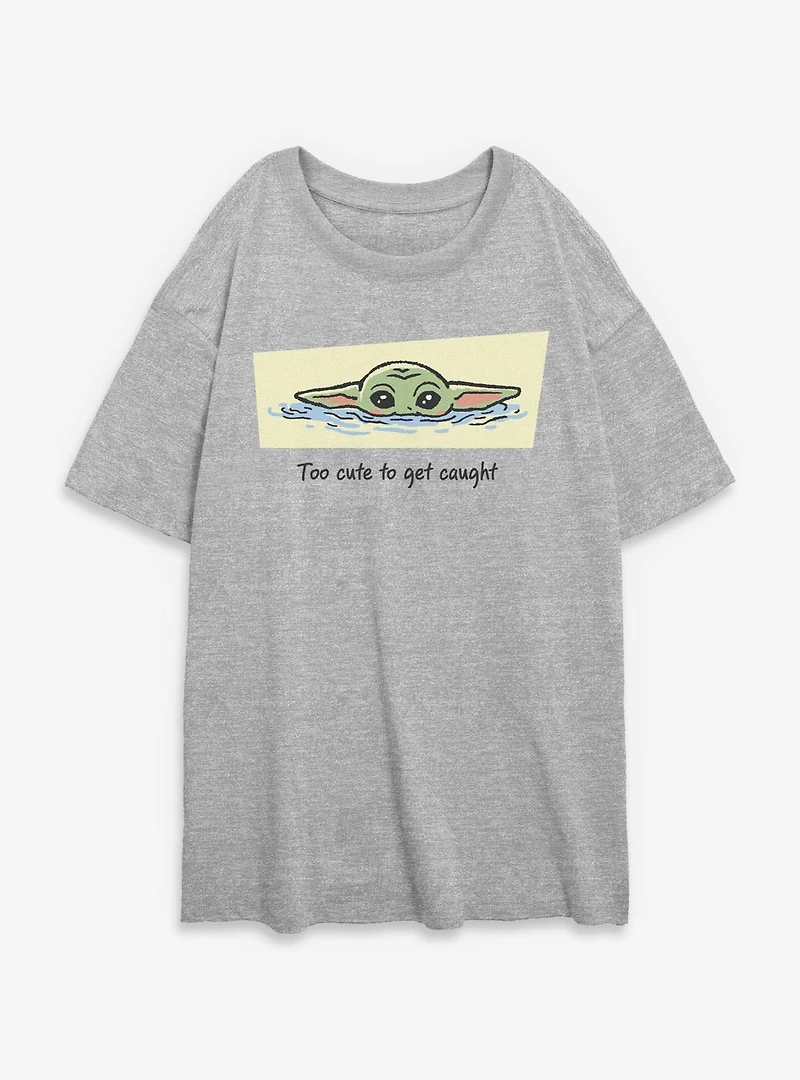 Star Wars: The Mandalorian And Grogu Too Cute To Get Caught Womens Oversized T-Shirt